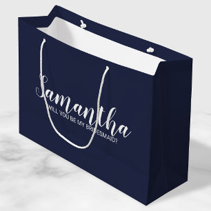 Bridesmaid-voorstel   Modern Script Navy Blue Groot Cadeauzakje