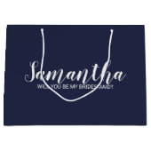 Bridesmaid-voorstel | Modern Script Navy Blue Groot Cadeauzakje (Voorkant)