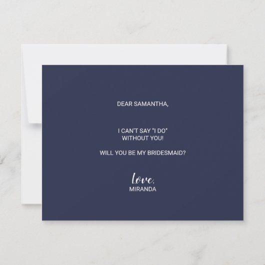 Bridesmaid-voorstel | Modern Script Navy Blue Kaart (Achterkant)