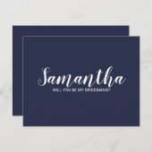 Bridesmaid-voorstel | Modern Script Navy Blue Kaart (Voorkant / Achterkant)