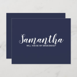 Bridesmaid-voorstel | Modern Script Navy Blue Kaart