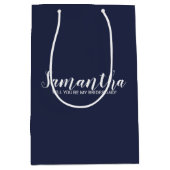 Bridesmaid-voorstel | Modern Script Navy Blue Medium Cadeauzakje (Voorkant)