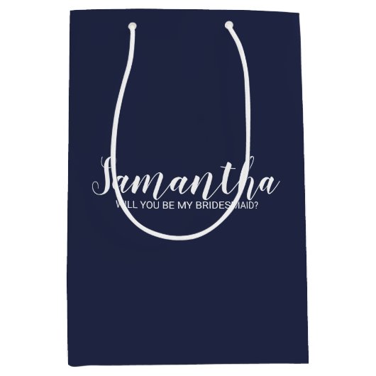 Bridesmaid-voorstel | Modern Script Navy Blue Medium Cadeauzakje (Voorkant)