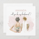 Bridesmaid Voorstel Roze Waterverf Kaart (Voorkant / Achterkant)