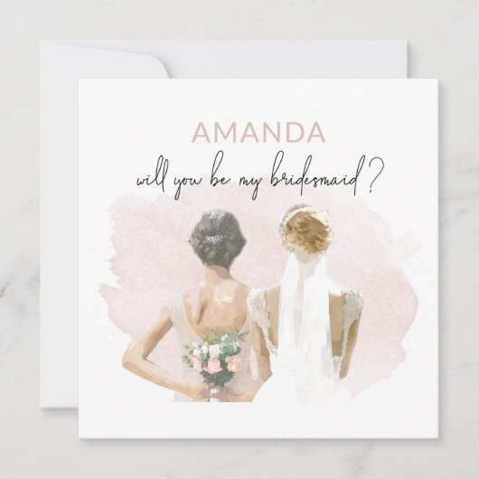 Bridesmaid Voorstel Roze Waterverf Kaart (Voorkant)