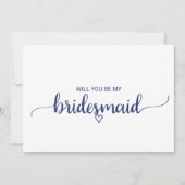 Bridesmaid-voorstel van Navy Blue Simple Calligrap Kaart (Voorkant)