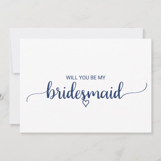 Bridesmaid-voorstel van Navy Blue Simple Calligrap Kaart (Voorkant)