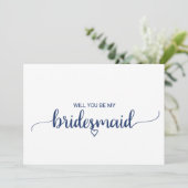 Bridesmaid-voorstel van Navy Blue Simple Calligrap Kaart (Staand voorkant)