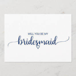 Bridesmaid-voorstel van Navy Blue Simple Calligrap Kaart