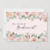 Bridesmaid Voorstel voor blush Floral Pink Weddens Kaart (Voorkant)