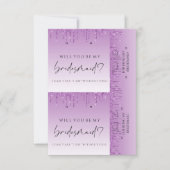 Bridesmaid-voorstellen Paarse Drip Glitter Earring Bedankkaart (Voorkant)