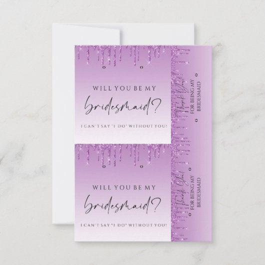 Bridesmaid-voorstellen Paarse Drip Glitter Earring Bedankkaart (Voorkant)