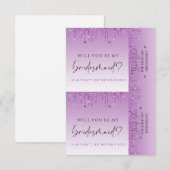 Bridesmaid-voorstellen Paarse Drip Glitter Earring Bedankkaart (Voorkant / Achterkant)
