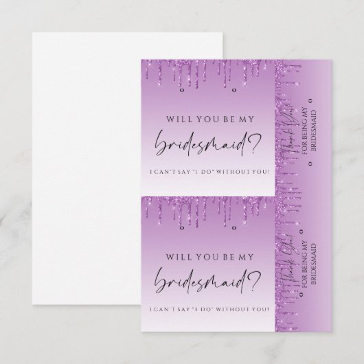Bridesmaid-voorstellen Paarse Drip Glitter Earring Bedankkaart (Voorkant / Achterkant)