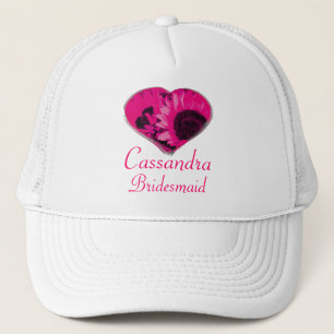 "Bridesmaid" - w/ Name_ Neon Pink Daisy Heart [b] Trucker Pet