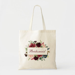 Bridesmaid Waterverf Burgundy Blue Floral Tote Bag
