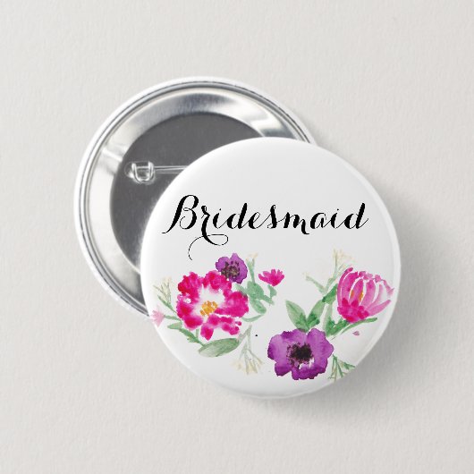 Bridesmaid Waterverf Flowers Button (Voorkant /achterkant)