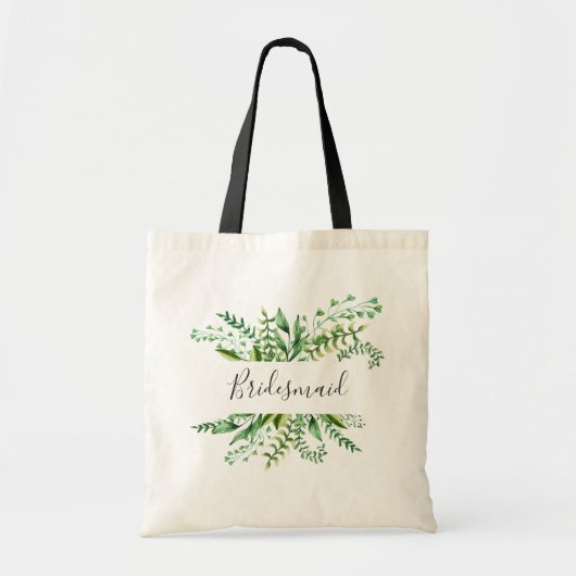 Bridesmaid. Waterverf groene botanische bruiloft Tote Bag (Voorkant)