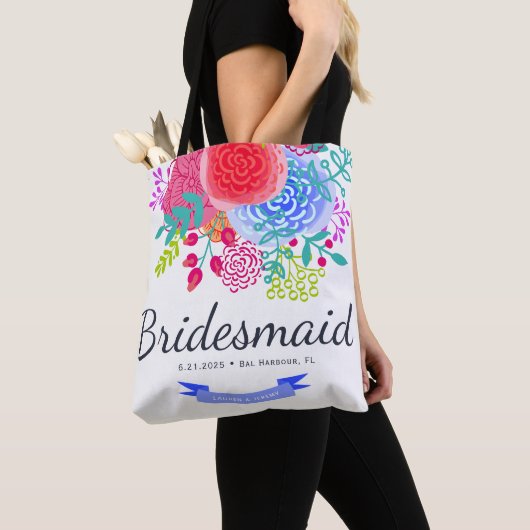 Bridesmaid Waterverf Script Floral Canvas tas (Dichtbij)