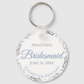 Bridesmaid Weddenschap Gift Light Blue & Grey Lacy Sleutelhanger (Voorkant)