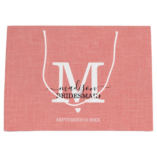 Bridesmaid Weddenschap Monogram Modern Pink & Whit Groot Cadeauzakje (Voorkant)