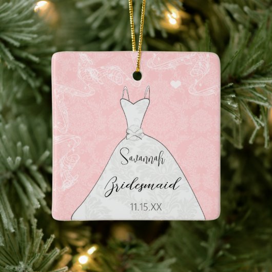 Bridesmaid Weddenschap Ornament Dress Pink Damask (Boom)