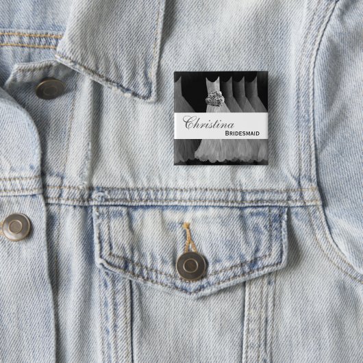 Bridesmaid Wedding Button - SILVER Gowns (In situ)