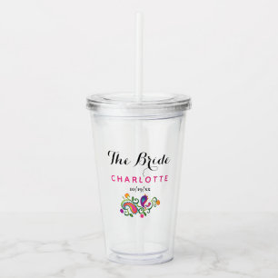 Bridesmaid Wedding Colorful Pink Paisley Floral Acryl Drinkbeker