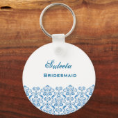 Bridesmaid Wedding Favor Blue Damask B039 Sleutelhanger (Voorkant)