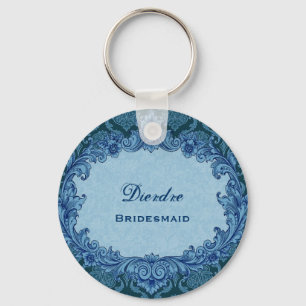 Bridesmaid Wedding Favor Blue Damask G303 Sleutelhanger