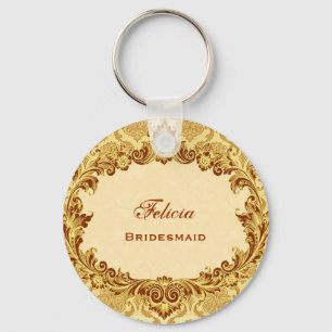 Bridesmaid Wedding Favor Gold Damask G305 Sleutelhanger