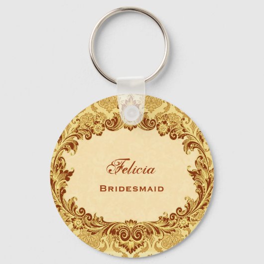 Bridesmaid Wedding Favor Gold  Damask G305 Sleutelhanger (Voorkant)