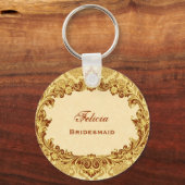 Bridesmaid Wedding Favor Gold  Damask G305 Sleutelhanger (Voorkant)