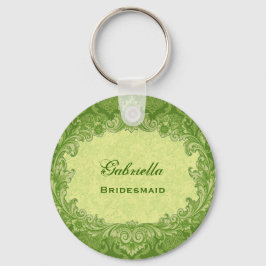 Bridesmaid Wedding Favor Lime Green Damask G306 Sleutelhanger
