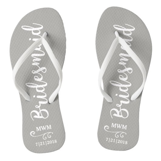 Bridesmaid Wedding Favor Name of Monogram Gray Teenslippers (Voetbed)