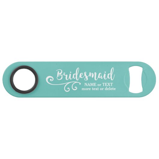 Bridesmaid Wedding Favor Name of Monogram Script Speed Flessenopener (Voorkant (Horizontaal))