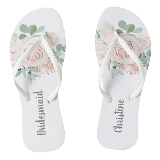 Bridesmaid Wedding Favor Pink Floral Eucalyptus Teenslippers (Voetbed)