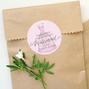 Bridesmaid Wedding  Roze Dress Dank je Ronde Sticker