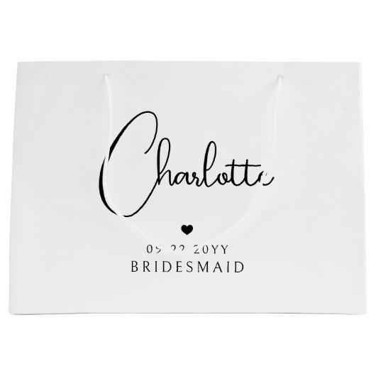 Bridesmaid Wedding Simple Modern Script Name Groot Cadeauzakje (Voorkant)