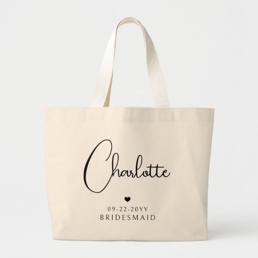 Bridesmaid Wedding Simple Modern Script Name Grote Tote Bag (Voorkant)