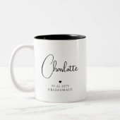 Bridesmaid Wedding Simple Modern Script Name Tweekleurige Koffiemok (Links)