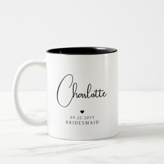 Bridesmaid Wedding Simple Modern Script Name Tweekleurige Koffiemok (Links)