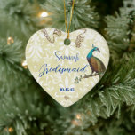 Bridesmaid White Distress Damask  Peacock Keramisch Ornament<br><div class="desc">De Kettingen van de Weddenschap van het huwelijk van het huwelijk - om achtergrondkleur te veranderen - klik aanpassen - geef uit - kies laatste hulpmiddel in daling onderaan menu en kies van één van de getoonde kleuren of ga uw rgb hexcode voor uw kleur van de douanebruiloft in -...</div>