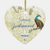 Bridesmaid White Distress Damask  Peacock Keramisch Ornament (Voorkant)