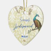 Bridesmaid White Distress Damask  Peacock Keramisch Ornament (Links)