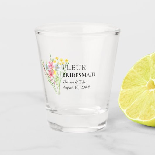 Bridesmaid Wildflower Meadow Weddenschap Aangepast Shot Glas (Voorkant)
