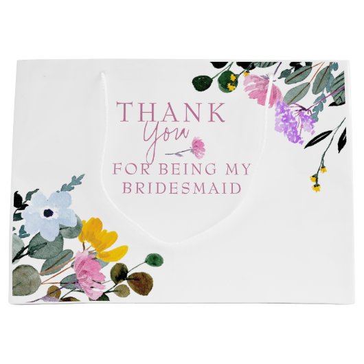 Bridesmaid Wildflower Wit Dank u grote Groot Cadeauzakje (Voorkant)