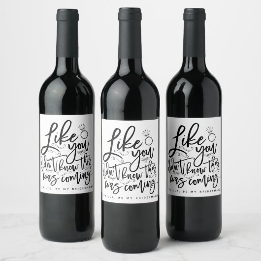 Bridesmaid Wine Fles Label Black Calligrafie Wijn Etiket (Flessen)