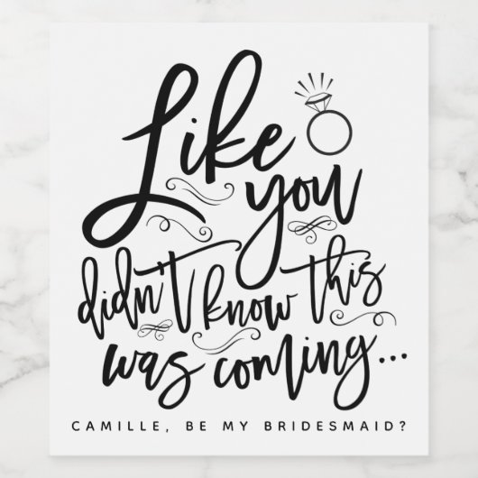 Bridesmaid Wine Fles Label Black Calligrafie Wijn Etiket (Enkel label)