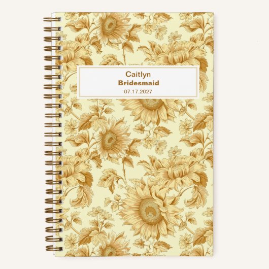 Bridesmaid Yellow Sunflower Floral Pattern Notitieboek (Voorkant)
